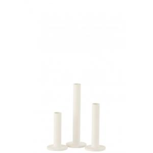 Set de 3 chandeliers bas métal blanc H21,5cm