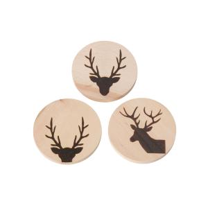 Set de 3 dessous de verres ronds en hêtre motifs cerfs 10x1…