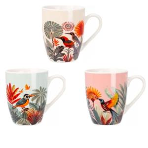 Set de 3 mugs en porcelaine fleurs et oiseaux 340ml