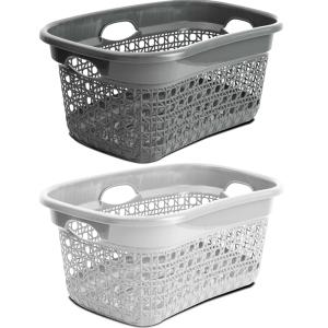 Set de 3 paniers buanderie plastique blanc, beige, gris 60L