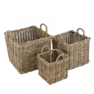 Set de 3 paniers de rangement carrés en kubu naturel