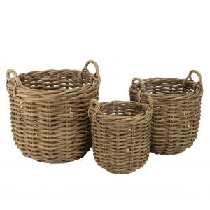 Set de 3 paniers de rangement ronds en rotin naturel