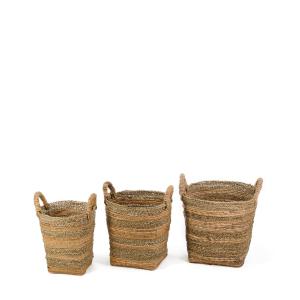 Set de 3 paniers en fibre de bananier beige Ø 34 cm