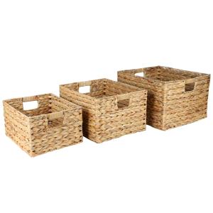 Set de 3 paniers rectangulaires tressés en jacinthe d'eau