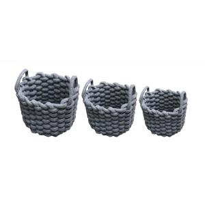 Set de 3 paniers rond en corde de coton tressée gris avec a…