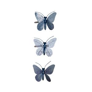 Set de 3 papillons décoratif bleu irisé L4