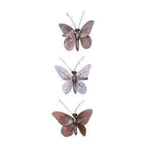 Set de 3 papillons décoratif prune et blanc irisé L4