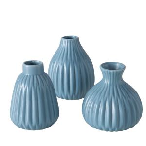 Set de 3 petits vases design en porcelaine bleue