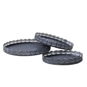 Set de 3 plateaux à gateaux motif dentelle en métal gris L.…