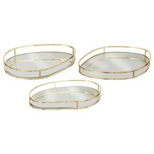 Set de 3 plateaux en métal doré et miroirs 30cm