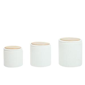 Set de 3 poufs avec rangement en bois et bouclettes blanches