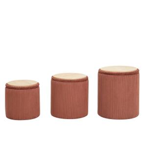Set de 3 poufs avec rangement en bois et velours côtelé ter…