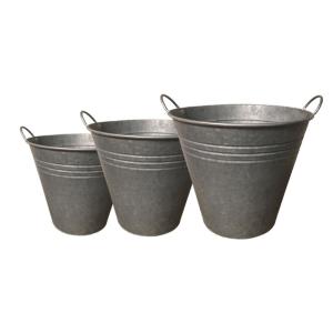 Set de 3 seaux en zinc gris Ht.23.5 31 41 cm