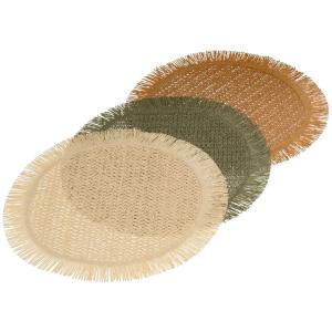 Set de 3 sets de table ronds en fibre beige, vert, marron