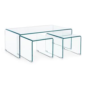 Set de 3 tables basses gigognes contemporaines en verre l110