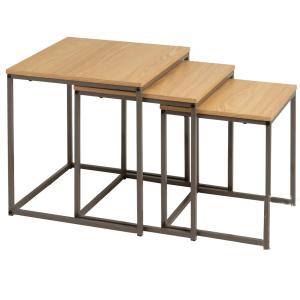 Set de 3 tables basses gigognes couleur bois naturel et mét…