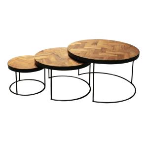 Set de 3 Tables basses gigognes en Teck massif et métal noi…