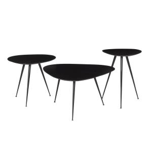 Set de 3 Tables basses gigognes Manguier teinté noir et mét…