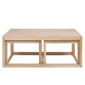 Set de 3 tables basses gigognes rectangulaires en bois natu…