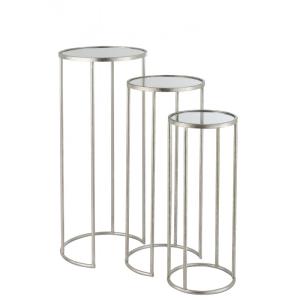 Set de 3 tables gigognes en métal argent 35.5x35.5x80.5 cm