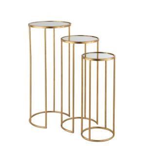 Set de 3 tables gigognes en métal doré 35x35x80 cm