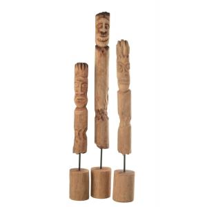 Set de 3 totems sur pied en bois naturel 10x10x86 cm