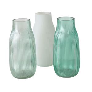 Set de 3 vases en verre bleu H20cm
