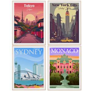 Set de 4 cadres décoratifs mural New-york, Tokyo, Sydney, M…