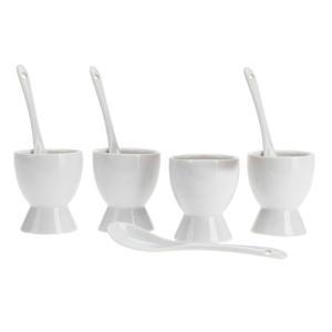 Set de 4 coquetiers en porcelaine blanche avec cuillères