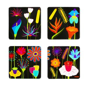 Set de 4 dessous de verre  multicolore verre 10 x 10 x 1 cm