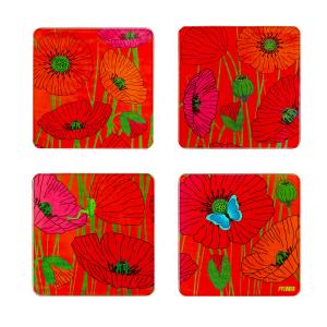 Set de 4 dessous de verre  rouge verre 10 x 10 x 1 cm