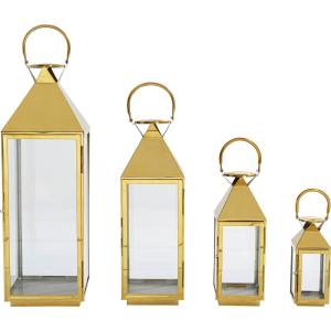 Set de 4 lanternes en acier inoxydable doré et en verre