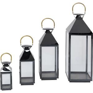 Set de 4 lanternes en acier inoxydable noir et en verre