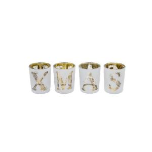 Set de 4 photophores décoratifs de noël en verre blanc et d…