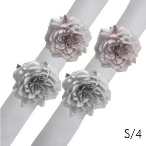 Set de 4 ronds de serviette roses décoratifs en tissu argen…