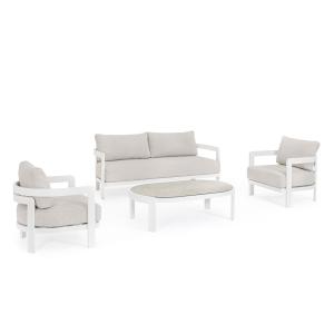 Set de 4 salon de jardin en aluminium et coussins en toile…