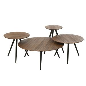 Set de 4 tables basses gigognes rondes en teck recyclé et m…