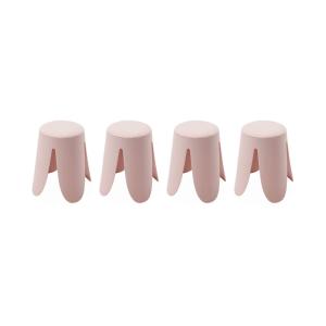 Set de 4 tabourets empilables rose pâle, bouclette texturée…