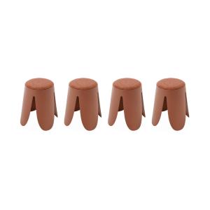 Set de 4 tabourets empilables terracotta, bouclette texturé…