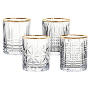Set de 4 verres à whisky avec motifs embossés et liseré dor…