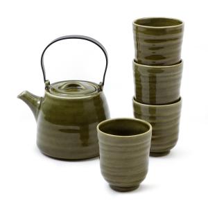 Set de 5 pièces de vaisselle en grès vert brillant H10