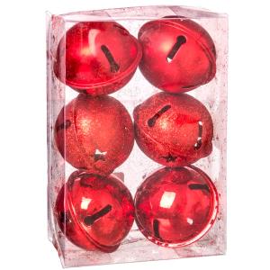 Set de 6 boules de Noël cloches rouges - 5cm