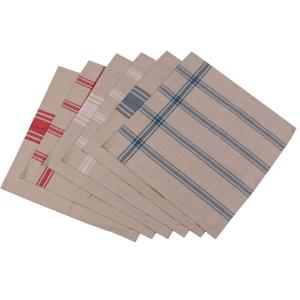 Set de 6 torchons 100% coton bleu, blanc, rouge 50x50cm