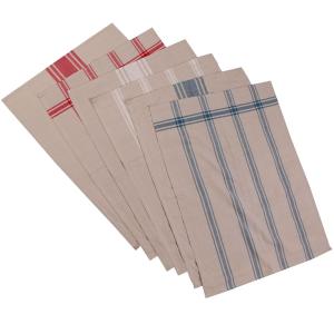 Set de 6 torchons 100% coton bleu, blanc, rouge 50x70cm