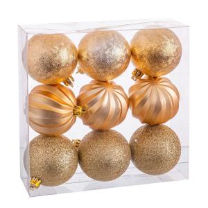 Set de 9 boules de Noël dorées taillées - 6cm