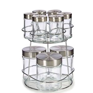 Set de 9 pots à épices en verre et support en métal chromé…