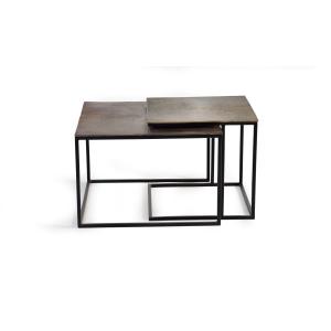 Set de deux tables basses plateau bronze et pieds métal