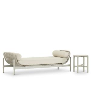 Set de jardin chaise longue détente et table effet pierre