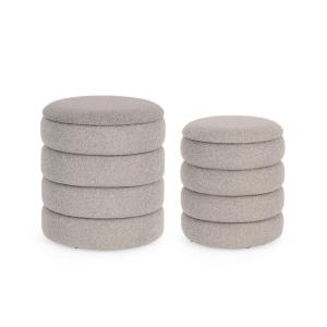 set de  poufs contemporains ronds en tissu bouclette gris