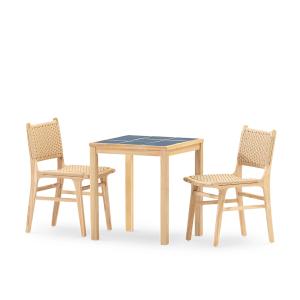 Set de repas 2 places table céramique bleue 65x65